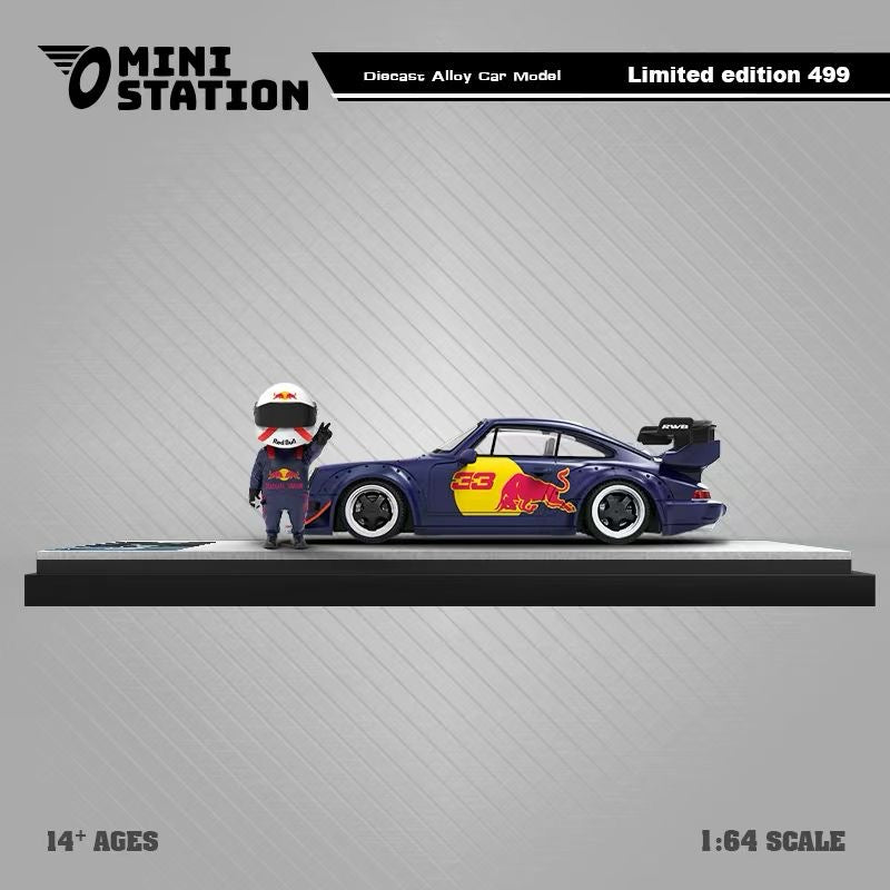 PRE ORDER MiniStation 1:64 / Porsche RWB 964 Red Bull #33 w Figure