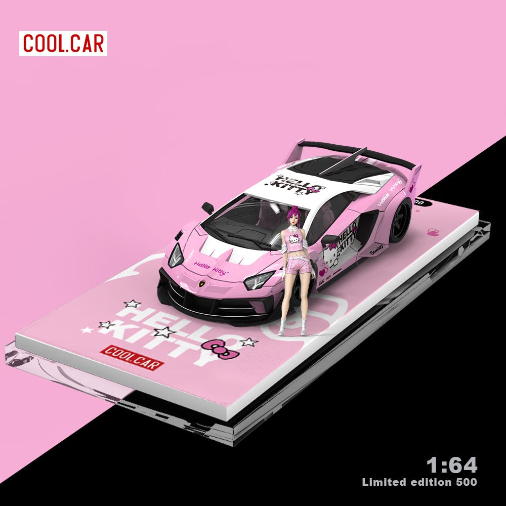 CoolCar 1/64 - Lamborghini Aventador GT EVO Edición Hello Kitty Rosa Claro con Figura