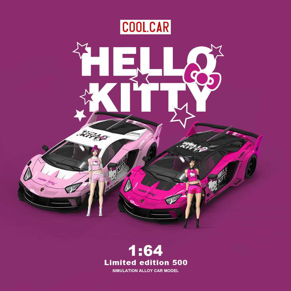 CoolCar 1/64 - Lamborghini Aventador GT EVO Edición Hello Kitty Rosa Claro con Figura