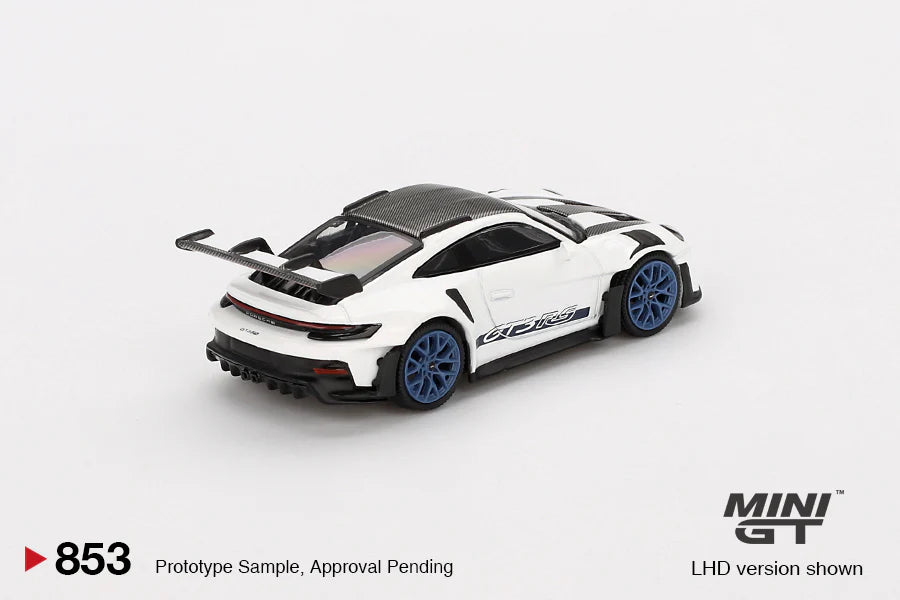 PRE ORDER MiniGT 1:64 / Porsche 911 (992) GT3 RS Weissach Package – White with Indigo Blue