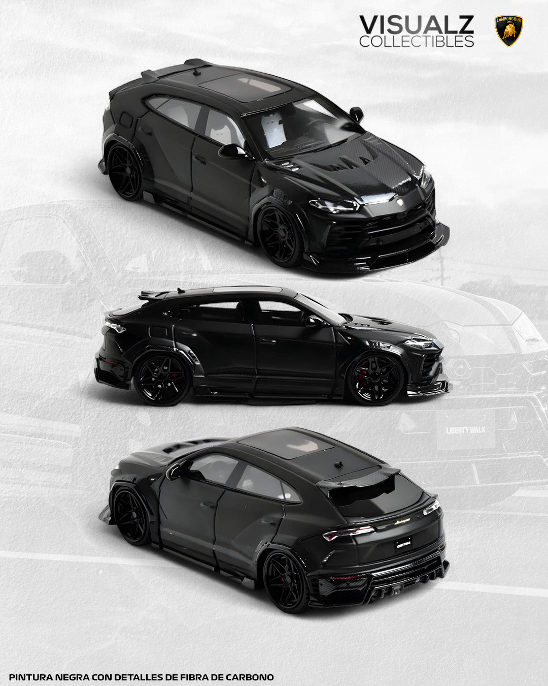 Flame 1:64 / Lamborghini Hurus LBWK Negra con Fibra de Carbono