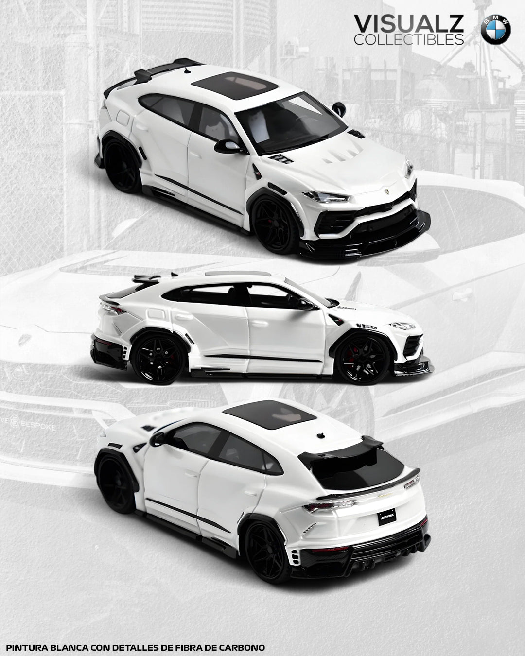 Flame 1:64 / Lamborghini Hurus LBWK Blanca con Fibra de Carbono