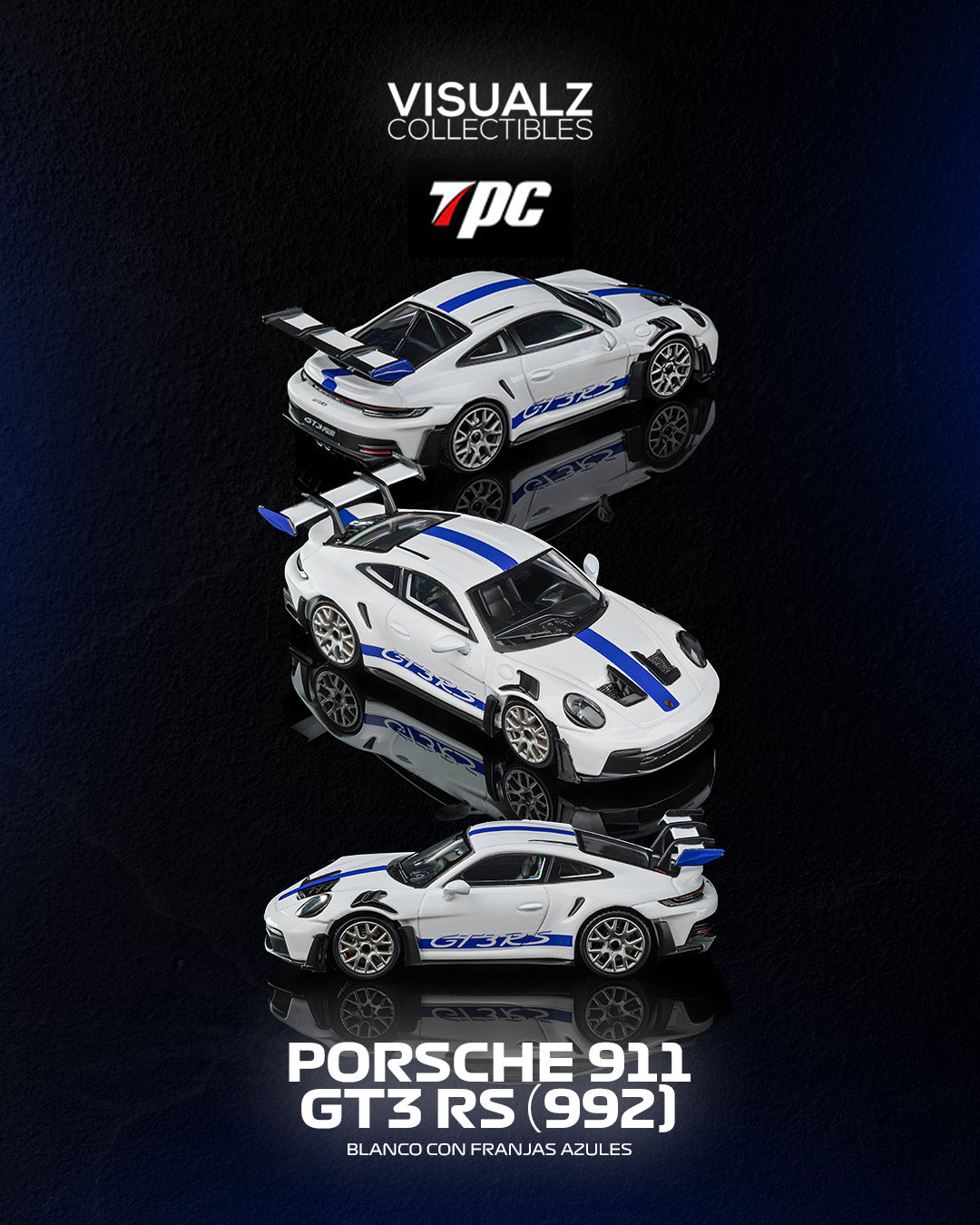 PRE ORDER TPC 1:64 / Porsche 911 GT3 RS (992) Blanco con Franjas Azules