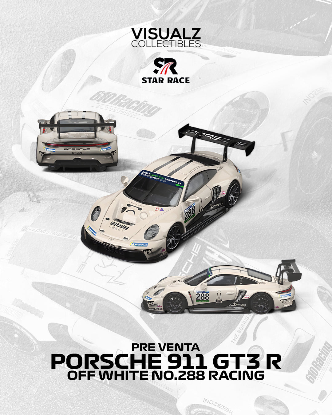 PRE ORDER StarRace 1:64 / Porsche 911 GT3 R Off White No.288 Racing