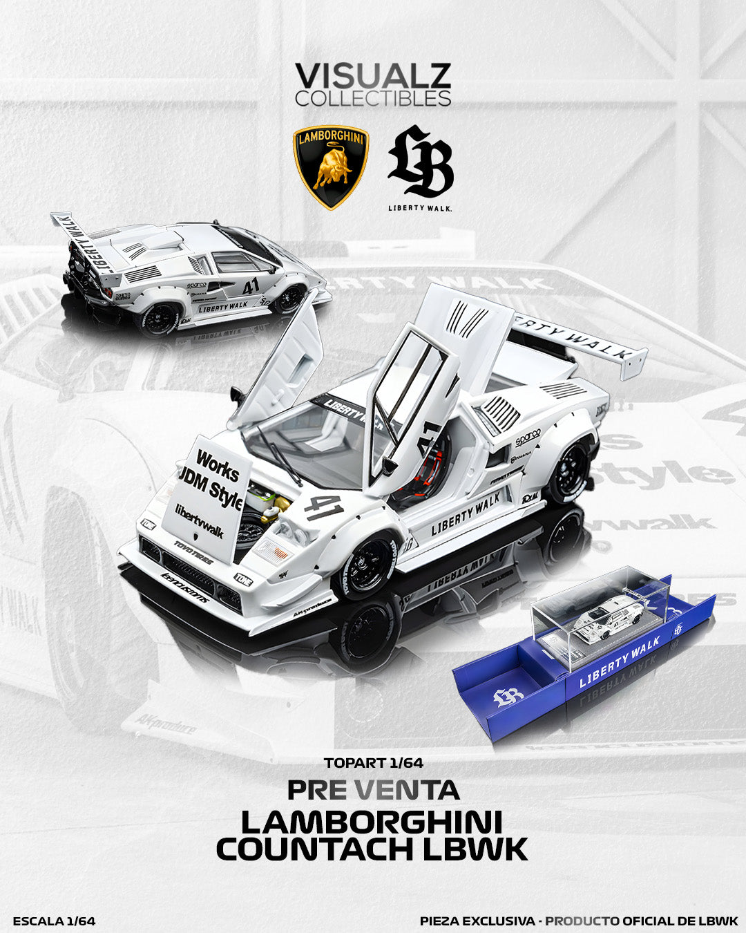 PRE ORDER TopArt 1:64 / Lamborghini Countach LBWK Blanco Producto con licencia oficial de LibertyWalk