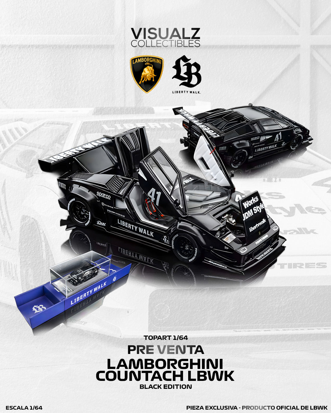 PRE ORDER TopArt 1:64 / Lamborghini Countach LBWK Negro Producto con licencia oficial de LibertyWalk