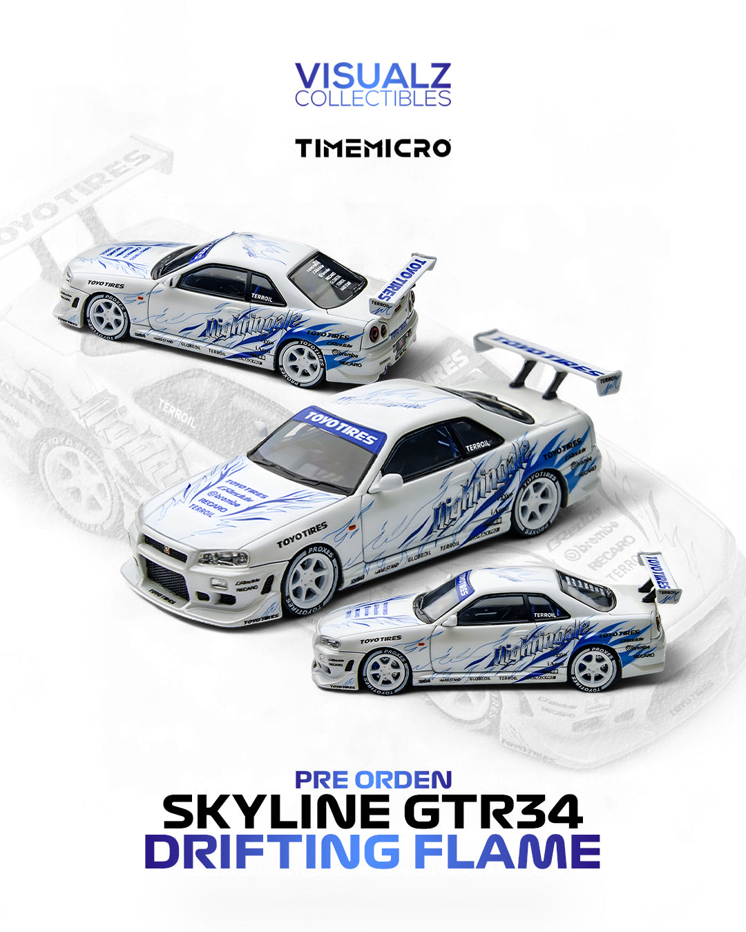 PRE ORDER TimeMicro 1:64 / Nissan Skyline GTR34 Drifting Flame