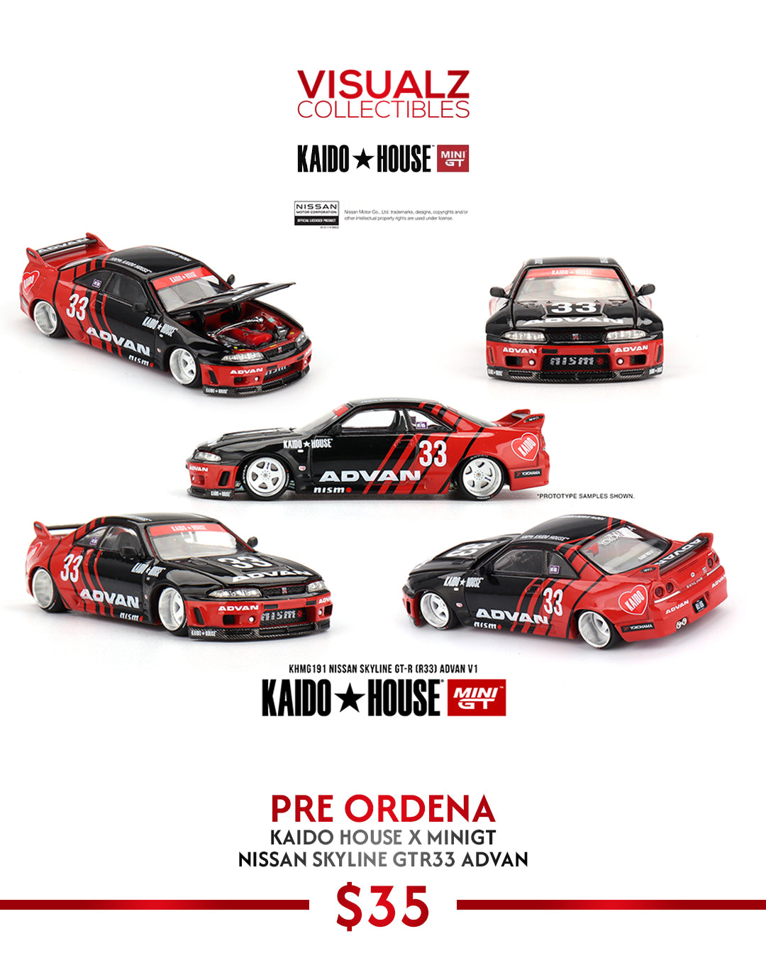 PRE ORDER KaidoHouse x MiniGT 1:64 / NISSAN SKYLINE GT-R33 ADVAN V1