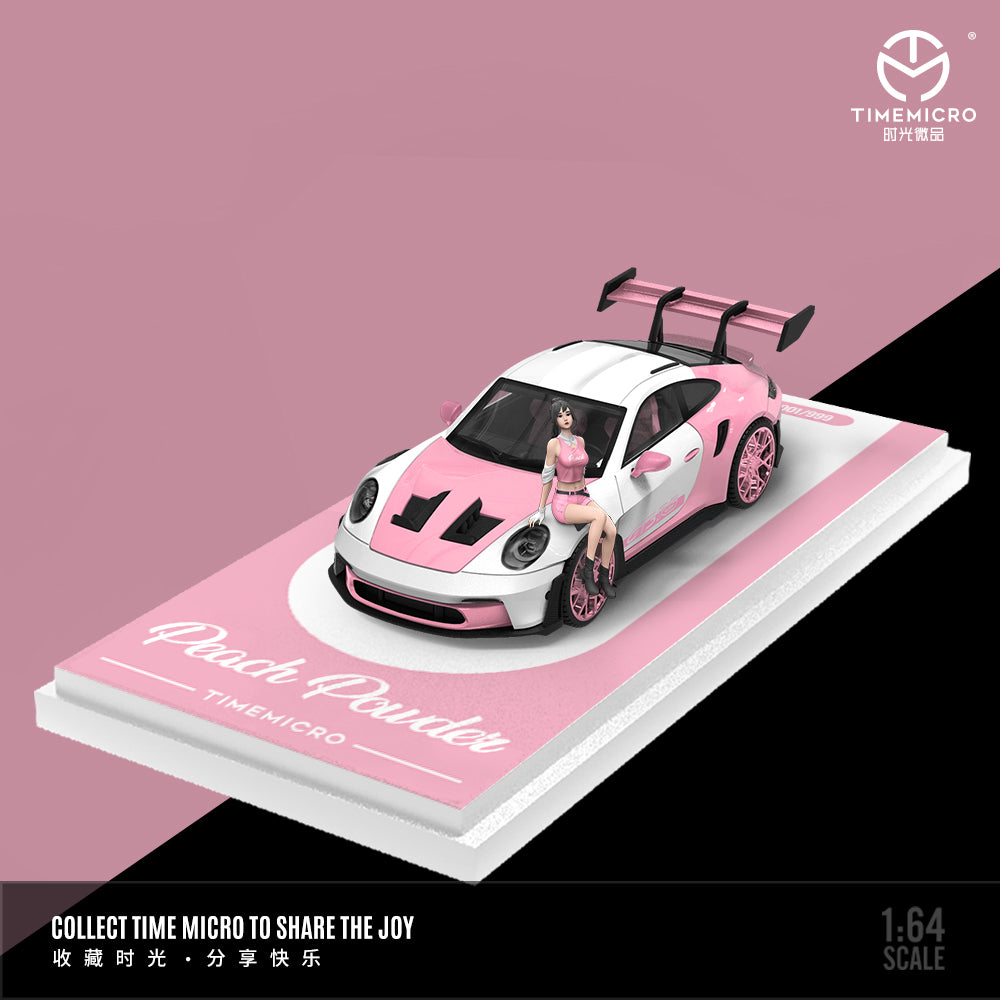 PRE ORDER TimeMicro 1:64 / Porsche 992 GT3 RS Peach Pouder con Figura