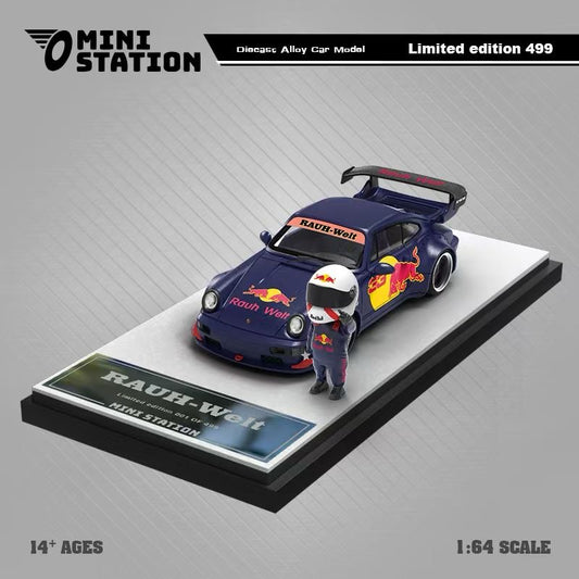 PRE ORDER MiniStation 1:64 / Porsche RWB 964 Red Bull #33 w Figure