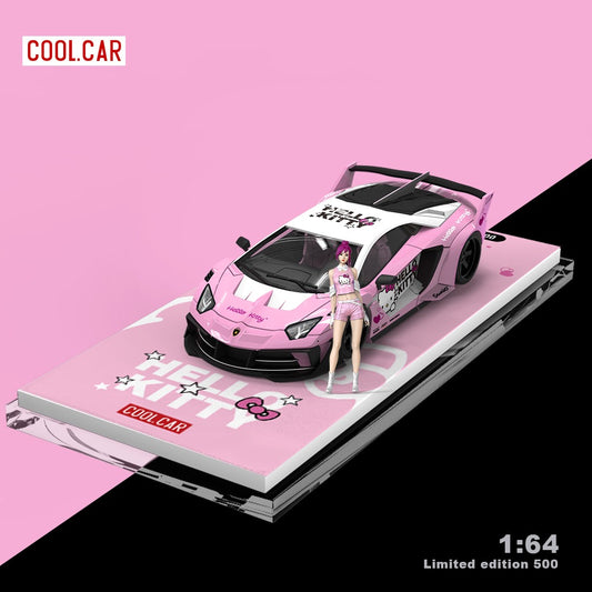 CoolCar 1/64 - Lamborghini Aventador GT EVO Edición Hello Kitty Rosa Claro con Figura