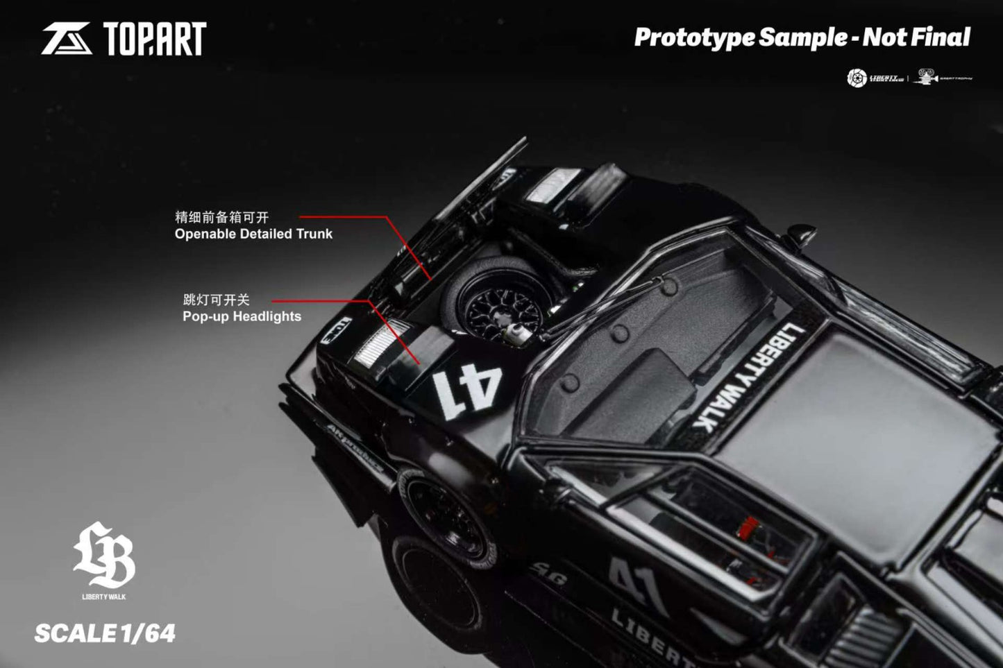 PRE ORDER TopArt 1:64 / Lamborghini Countach LBWK Negro Producto con licencia oficial de LibertyWalk