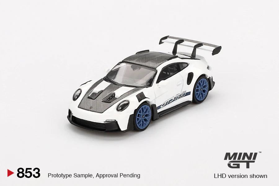 PRE ORDER MiniGT 1:64 / Porsche 911 (992) GT3 RS Weissach Package – White with Indigo Blue