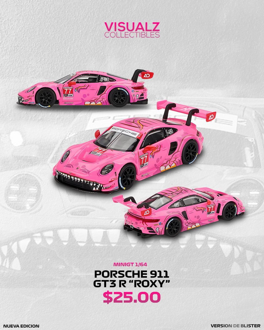 PRE ORDER MiniGT 1:64 / Porsche 911 GT3 R Roxy #77