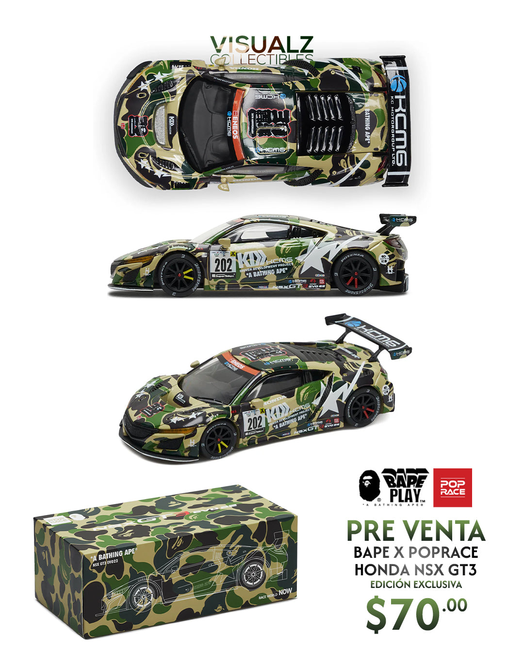 PopRace 1:64 / Honda NSX GT3 en colaboración con BAPE®️ x PopRace