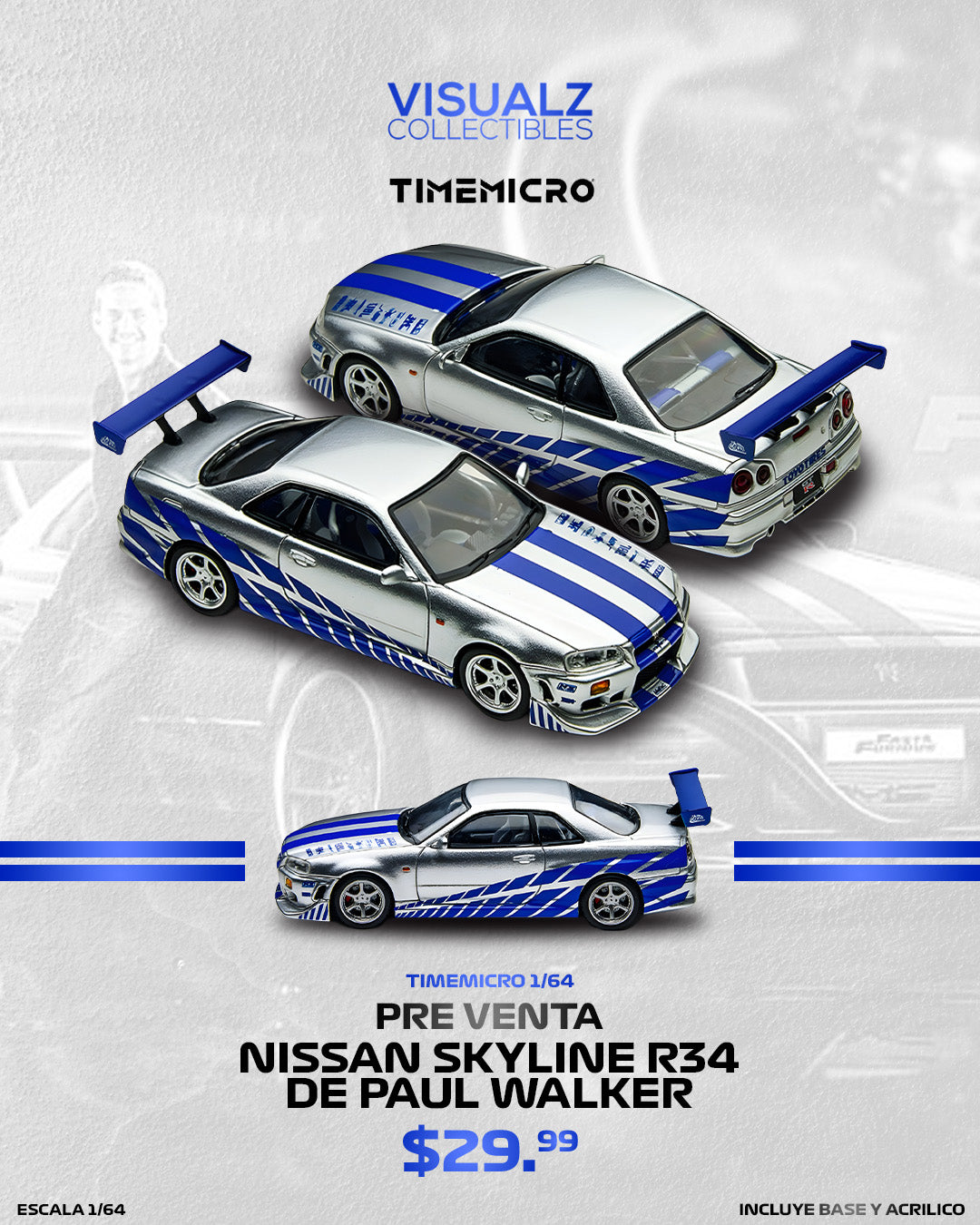 PRE ORDER TimeMicro 1:64 / Nissan Skyline R34 Paul Walker