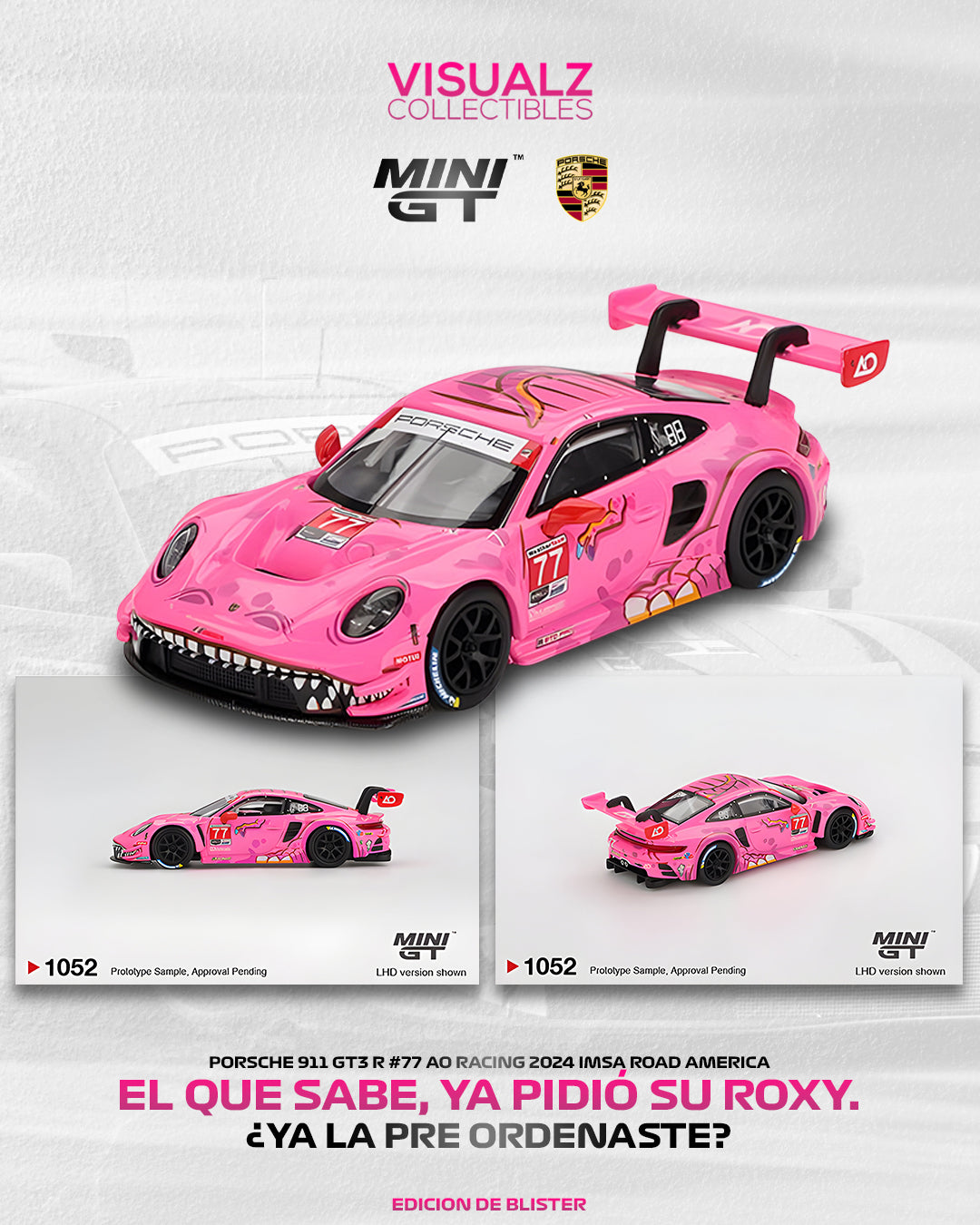PRE ORDER MiniGT 1:64 / Porsche 911 GT3 R Roxy #77