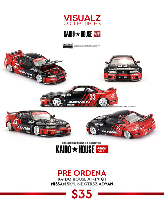 PRE ORDER KaidoHouse x MiniGT 1:64 / NISSAN SKYLINE GT-R33 ADVAN V1